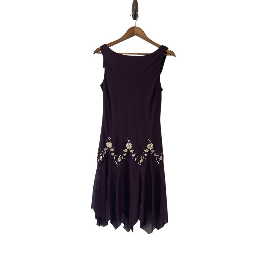 Vintage Purple Asymmetrical‎  Embellished Cowl Back Dress  14P Fairycore Y2K